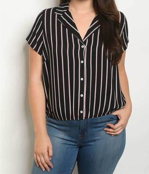 Black Stripes Plus Size Top