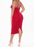 Wine Ruched Midi Dress