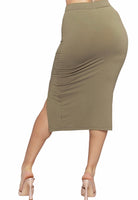 Olive High Waist Slit Midi Skirt