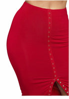 Red Snap Tape Midi Skirt