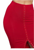 Red Snap Tape Midi Skirt