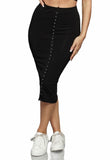 Red Snap Tape Midi Skirt
