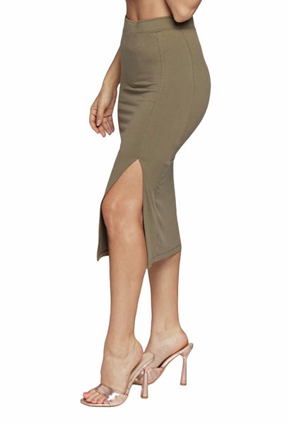 Olive High Waist Slit Midi Skirt