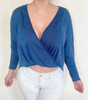 Navy V-Neck Hem Detail Top