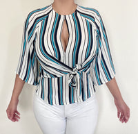 Ivory Blue & Black Stripes Top