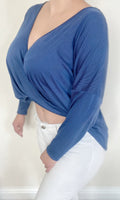 Navy V-Neck Hem Detail Top