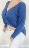 Navy V-Neck Hem Detail Top