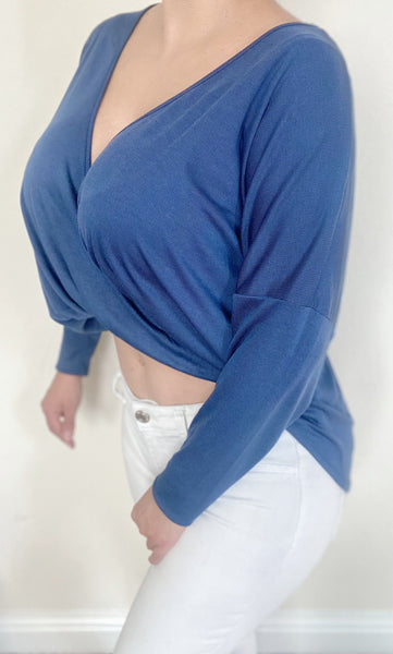 Navy V-Neck Hem Detail Top
