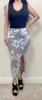 Black Side Slit Floral Print Skirt