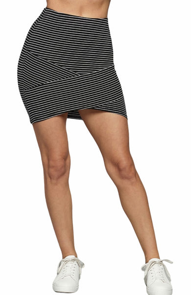 Front Cross Mini Skirt- Black/Soft White