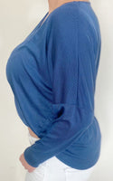 Navy V-Neck Hem Detail Top