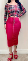 Red Snap Tape Midi Skirt