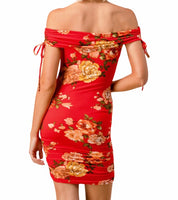 Print Ruched Off Shoulder Dress