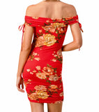 Print Ruched Off Shoulder Dress