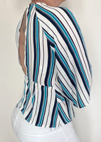 Ivory Blue & Black Stripes Top