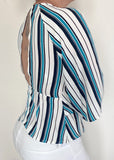 Ivory Blue & Black Stripes Top