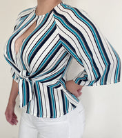 Ivory Blue & Black Stripes Top