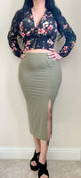 Olive High Waist Slit Midi Skirt