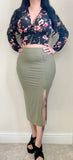 Olive High Waist Slit Midi Skirt